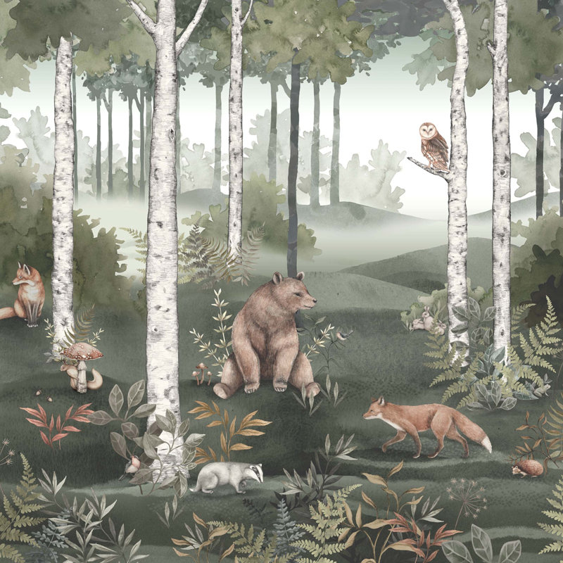 Forest Mural Wallpaper | Brown Bear in Mountain Landscape main image 0